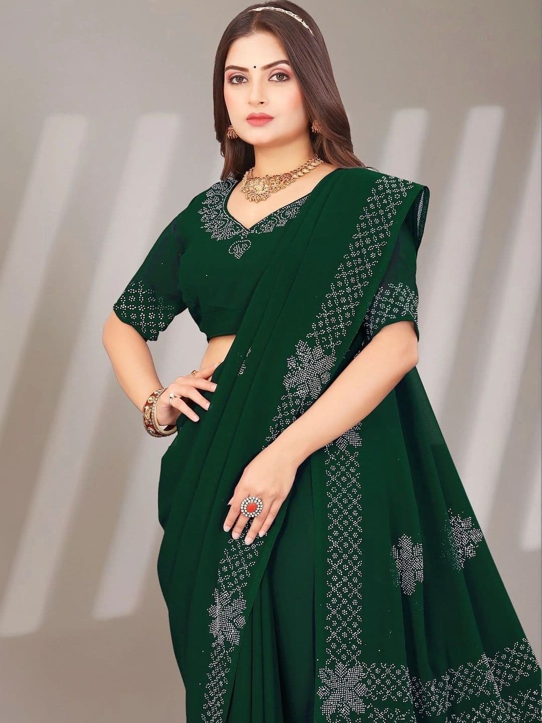 Fashion Mantra Embellished Poly Chiffon Saree thumbnail 3