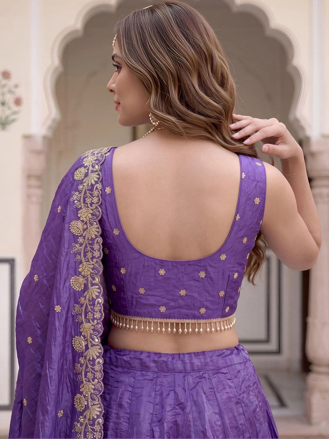 ETHNIC PLUS Embroidered Semi-Stitched Lehenga & Unstitched Blouse With Dupatta thumbnail 4