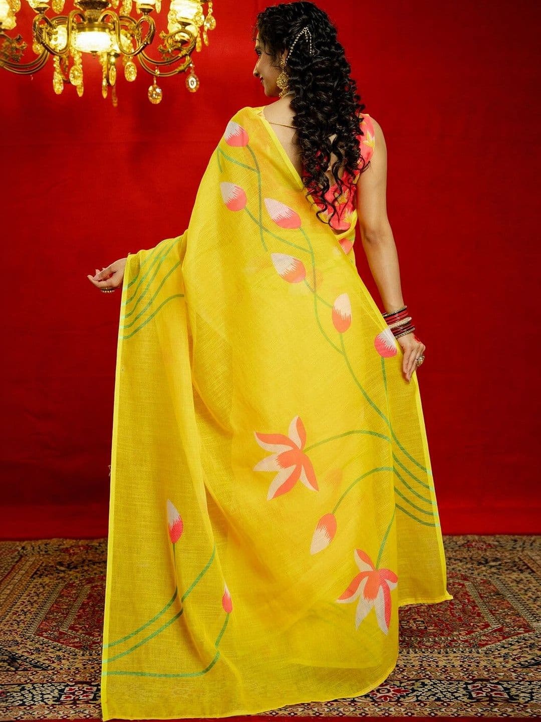 Satrani Woven Pure Linen Floral Printed Saree With Blouse Piece thumbnail 4
