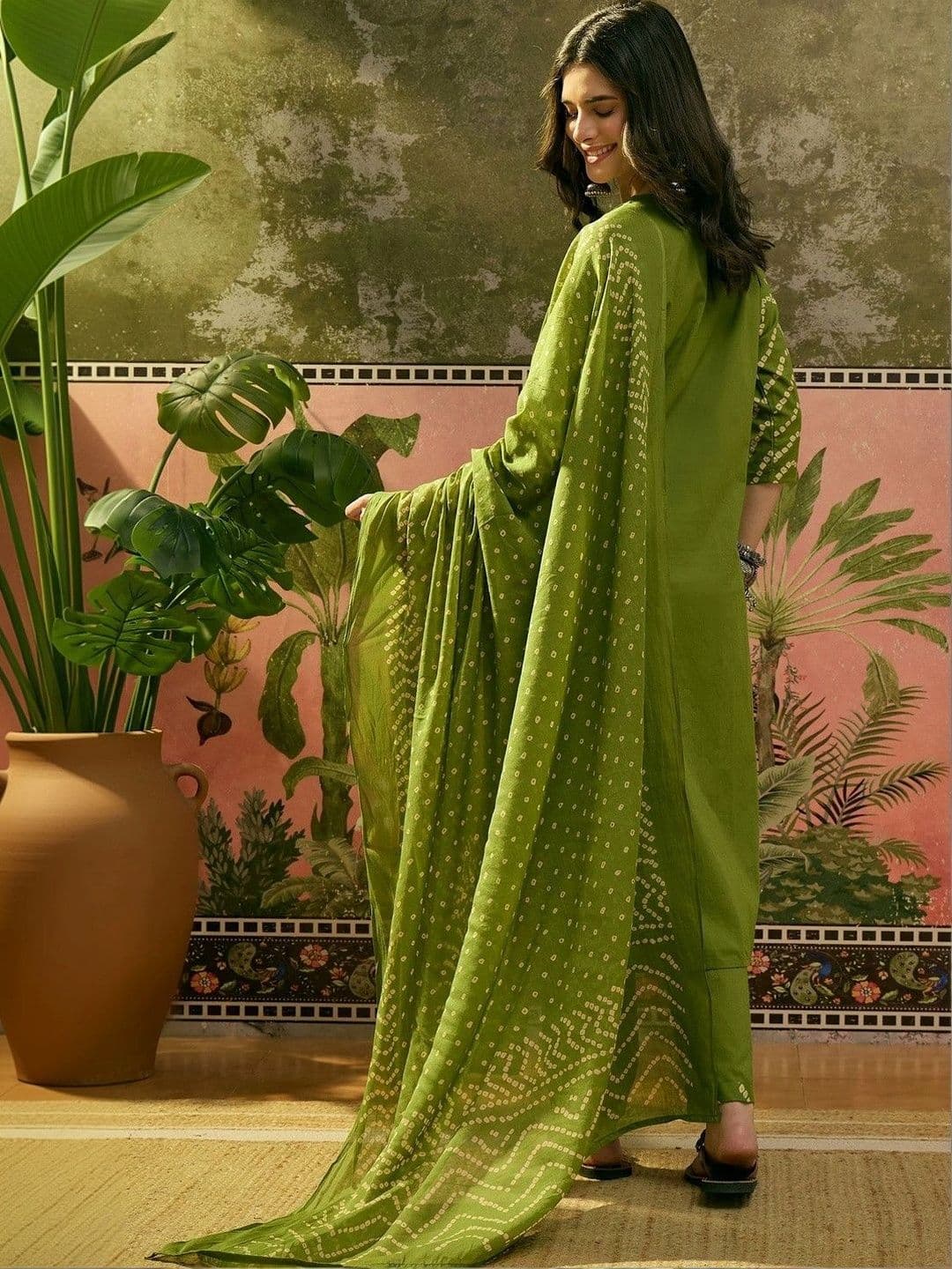 NAKSHKURTIS Women Ethnic Motifs Printed Regular Kurta with Trousers & With Dupatta thumbnail 3