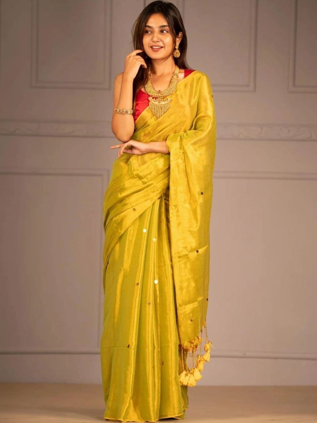 Sangria Sequinned Tissue Chanderi Saree thumbnail 2