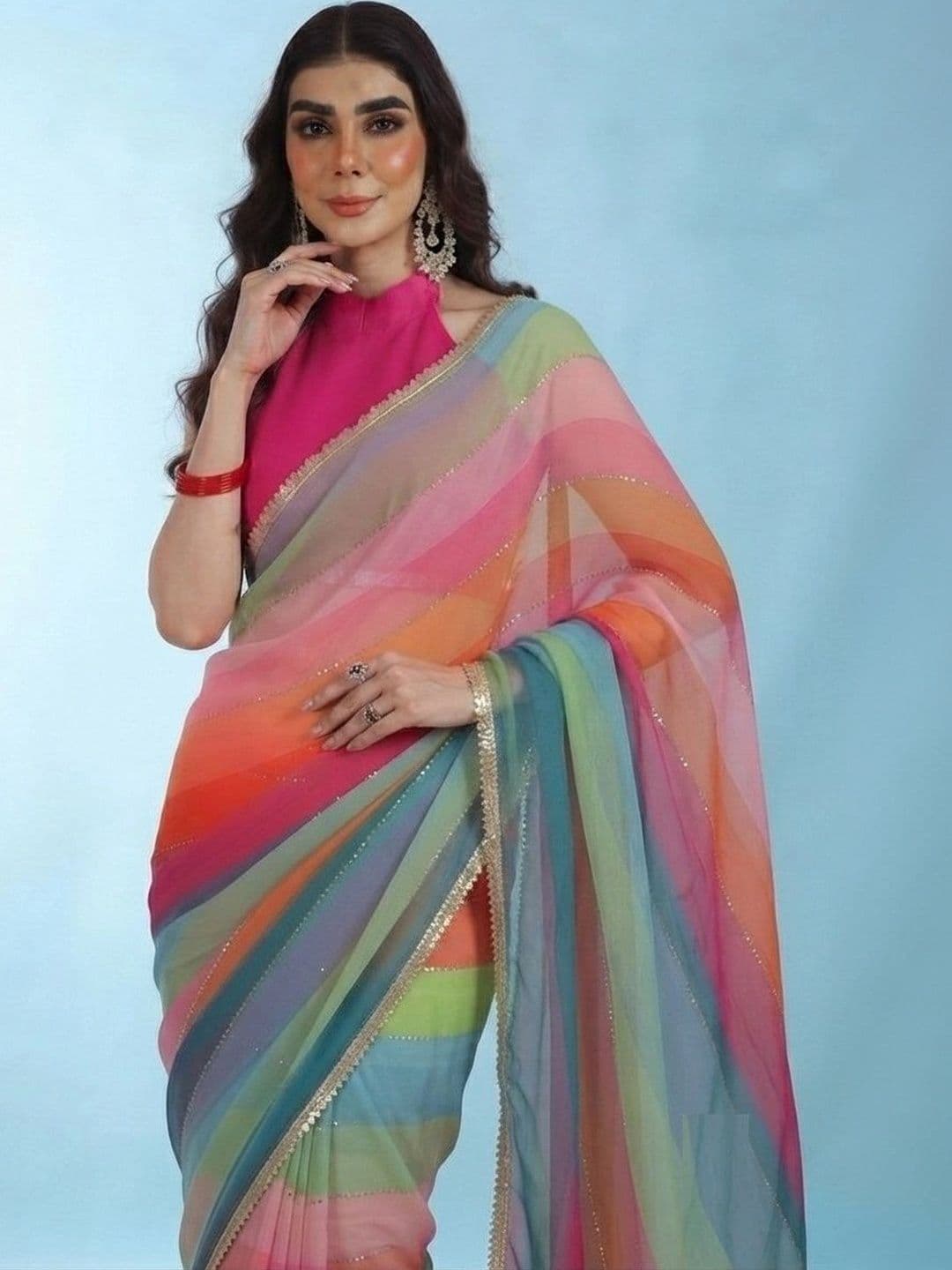 SZN Ombre Sequinned Poly Georgette Designer Saree thumbnail 4