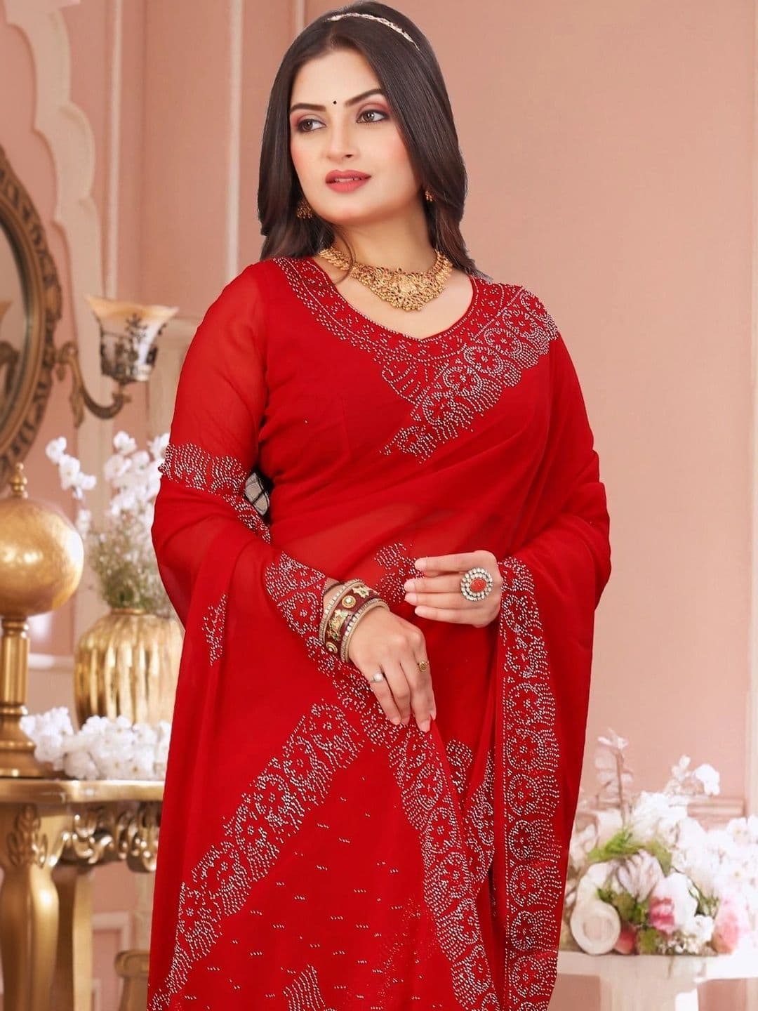 PRANU TRENDS Poly Chiffon Saree thumbnail 5
