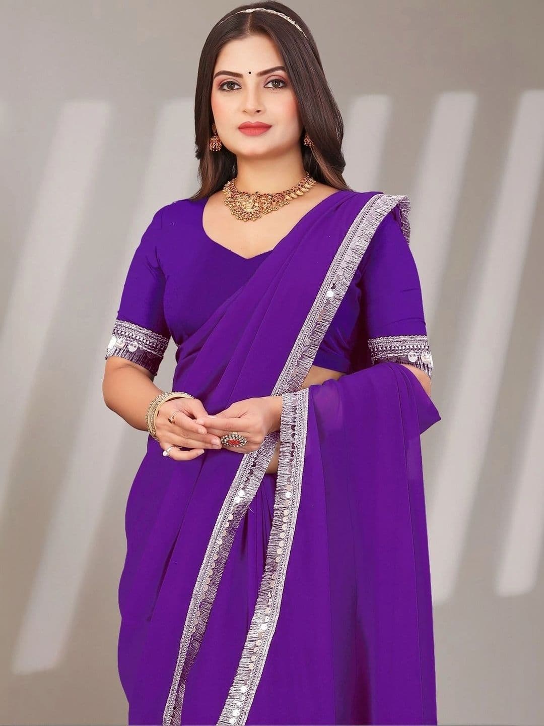 PRANU TRENDS Mirror Work Poly Chiffon Saree thumbnail 4