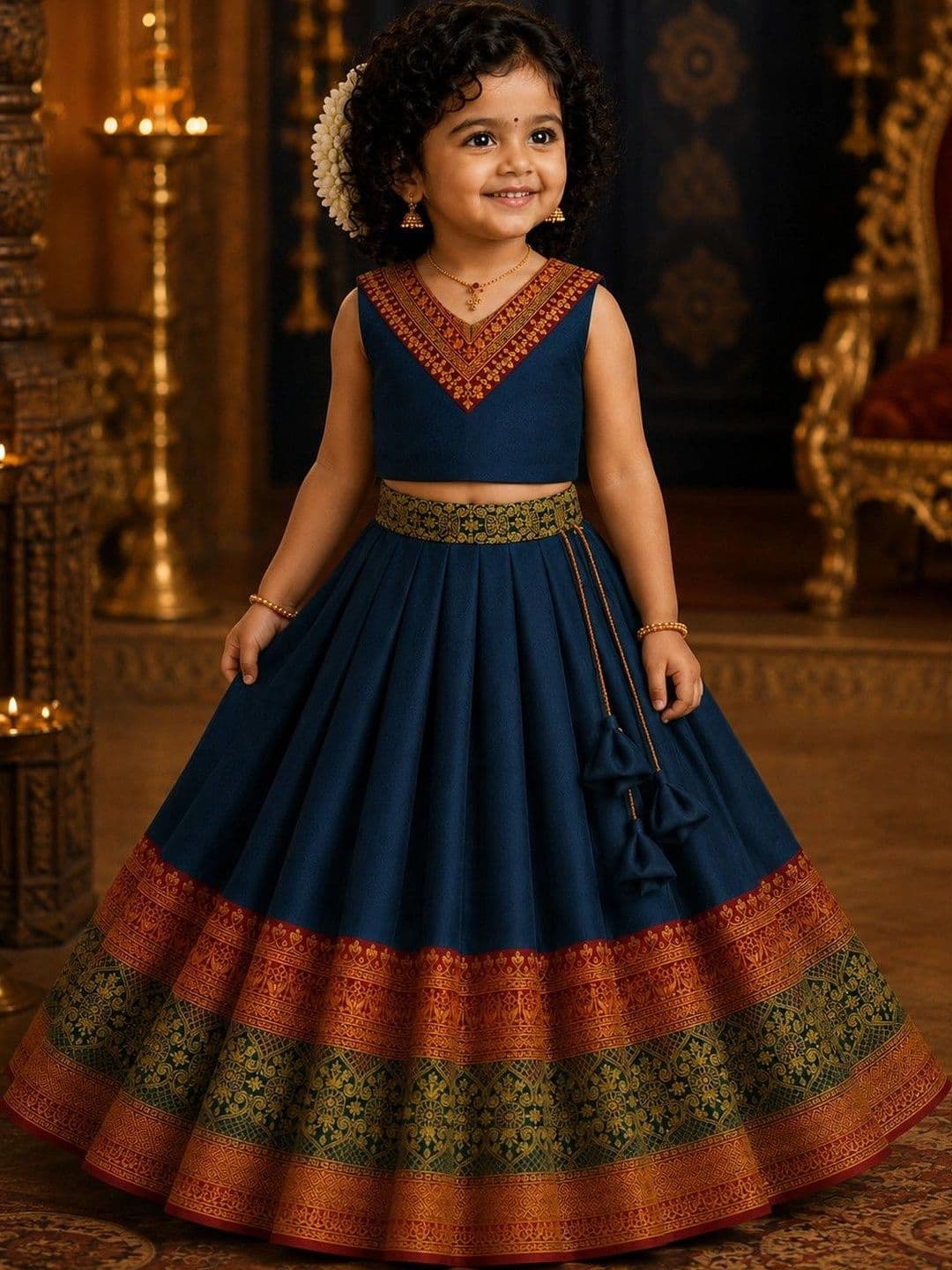 Xepon Girls Embroidered Ready to Wear Lehenga & thumbnail 2