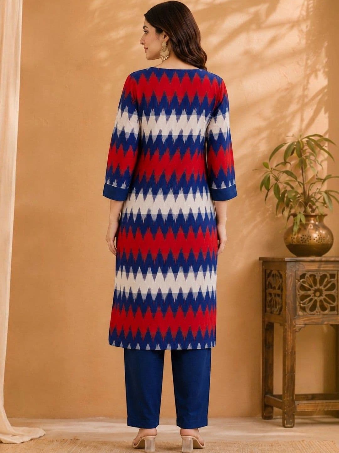 EELIKA Women Printed Regular Thread Work Pure Cotton Kurta with Trousers thumbnail 6