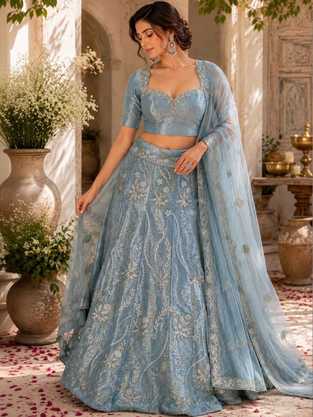 Indi INSIDE Embroidered Thread Work Semi-Stitched Lehenga & Unstitched Blouse With Dupatta - view 1