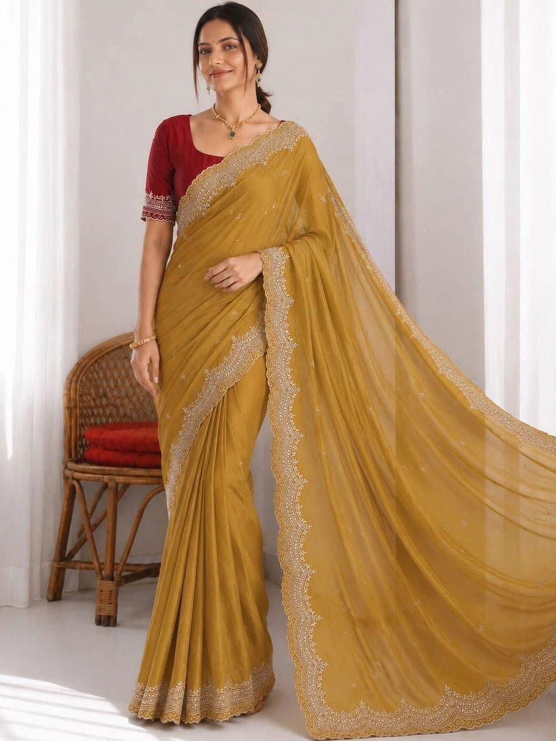 Saanvi Ethnic Motifs Embroidered Poly Georgette Saree thumbnail 4