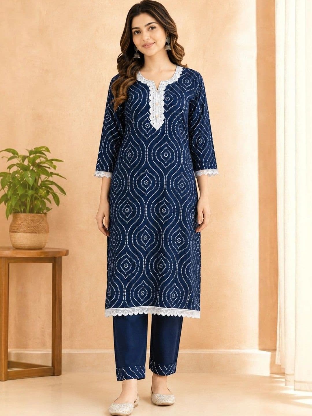 EELIKA Women Ethnic Motifs Printed Regular Pure Cotton Kurta with Trousers - view 1
