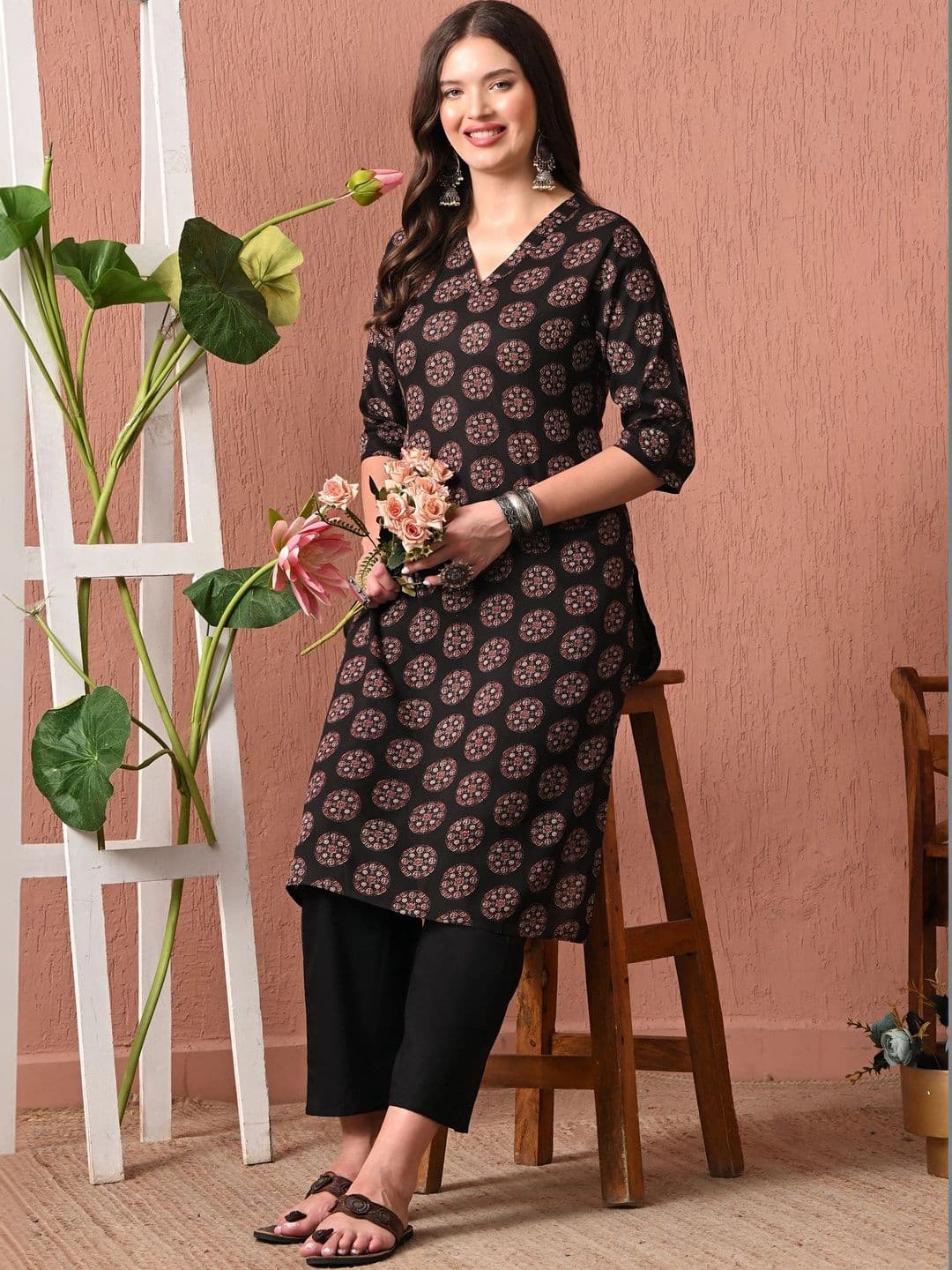 HERE&NOW Women Ethnic Motifs Printed Indie Prints Kurta thumbnail 3