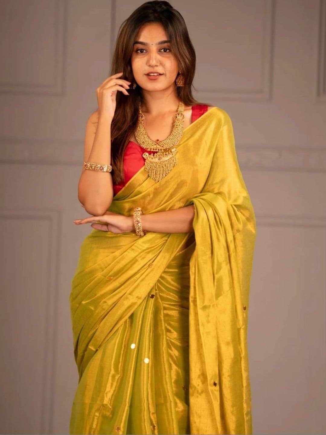 Sangria Ethnic Motifs Sequinned Tissue Chanderi Saree thumbnail 5