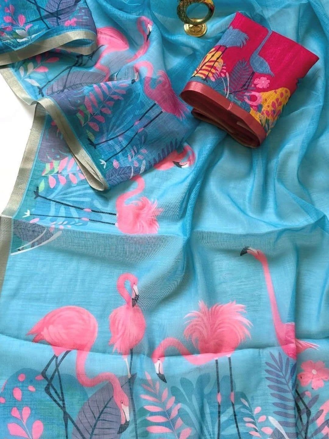 Textile Mantra Floral Linen Blend Saree thumbnail 2