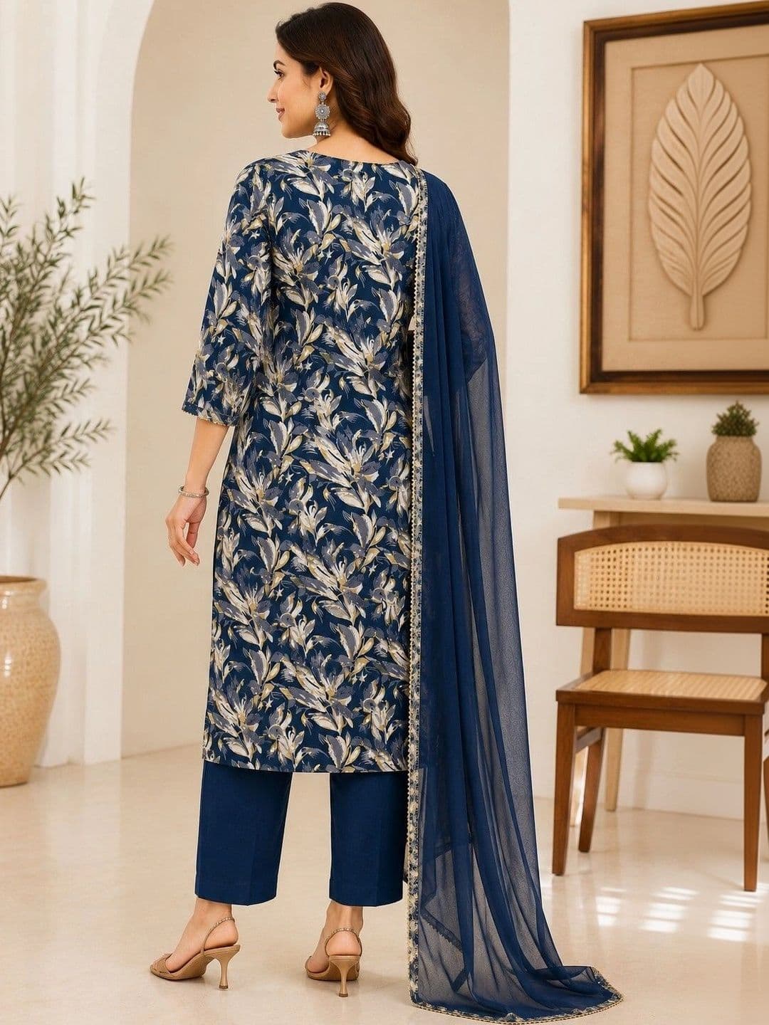 CHARVISCHOICE Women Ethnic Motifs Printed Regular Thread Work Kurta with Trousers & With Dupatta thumbnail 3