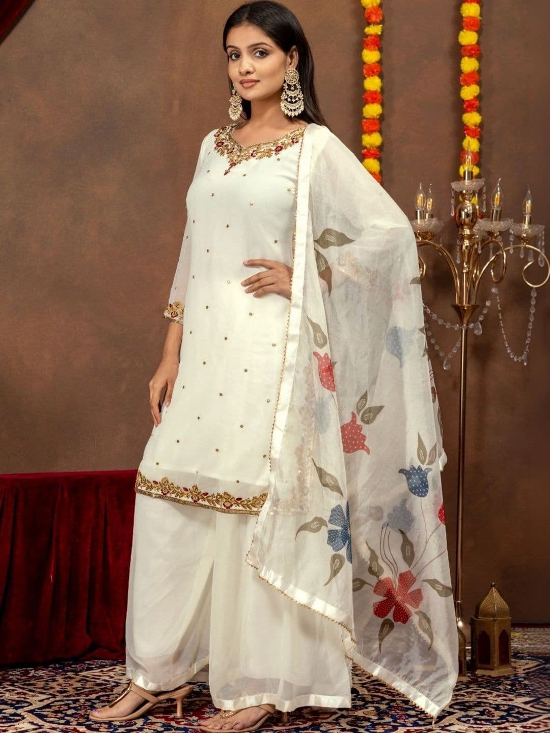 Aditexo Women Floral Embroidered Regular Kurta with Palazzos & With Dupatta thumbnail 5
