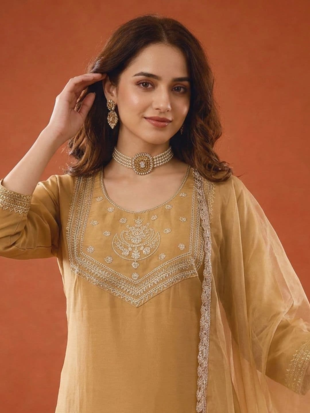 SAINOOR Women Ethnic Motifs Embroidered Regular Thread Work Kurta with Trousers & With Dupatta thumbnail 5