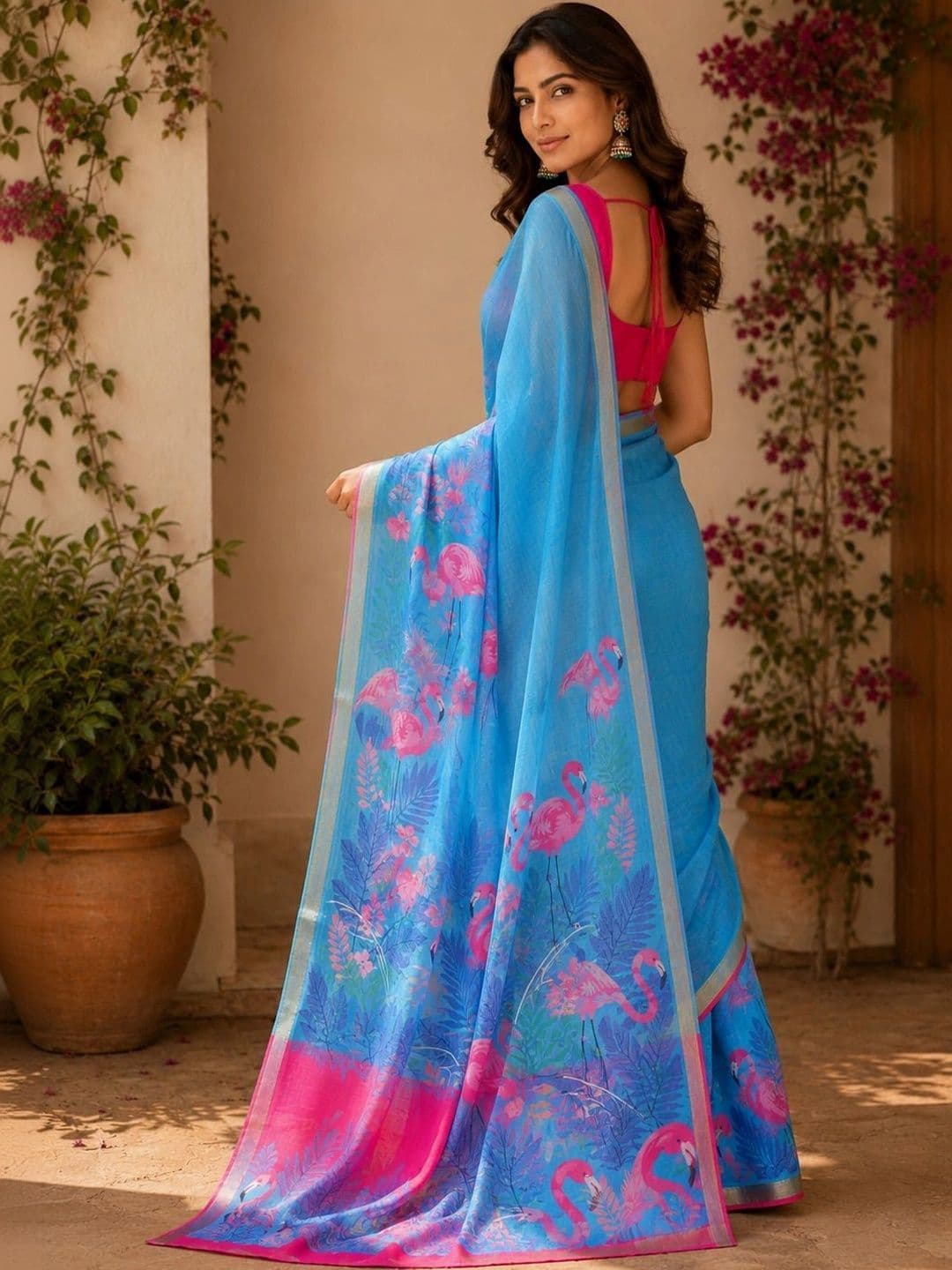 PRANU TRENDS Linen Blend Saree thumbnail 4
