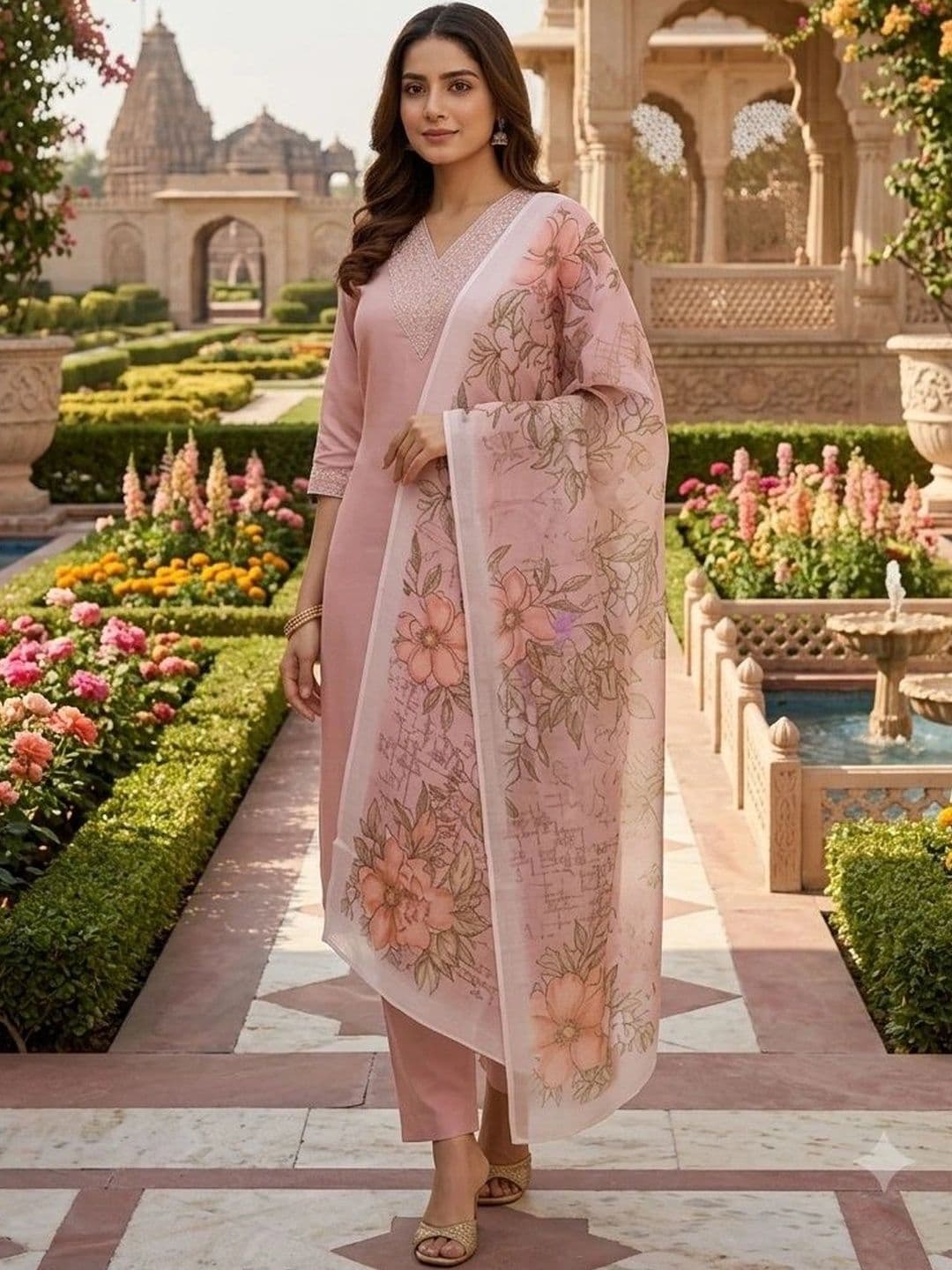 pink and pop Women Floral Regular Thread Work Kurta with Trousers & With Dupatta thumbnail 2