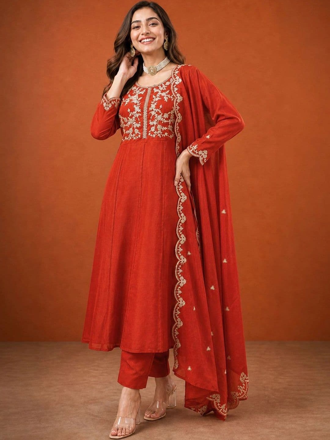 SAINOOR Women Ethnic Motifs Embroidered Empire Thread Work Kurta with Trousers & With Dupatta thumbnail 3