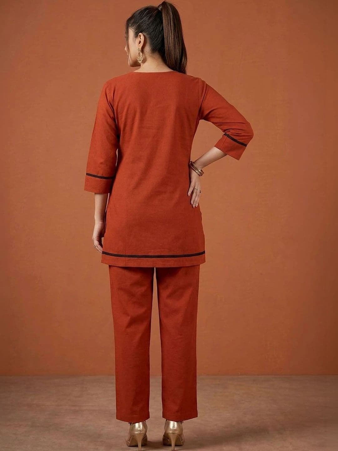 SAINOOR Women Ethnic Motifs Embroidered Regular Thread Work Pure Cotton Kurta with Trousers thumbnail 5