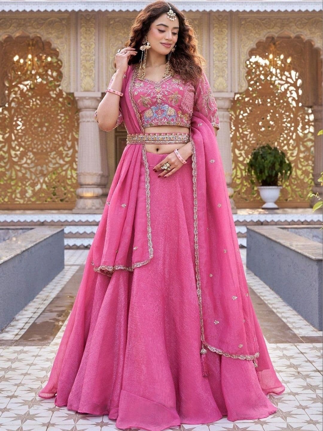 Shree Ram Creation Embroidered Thread Work Ready to Wear Lehenga & Blouse With Dupatta thumbnail 2