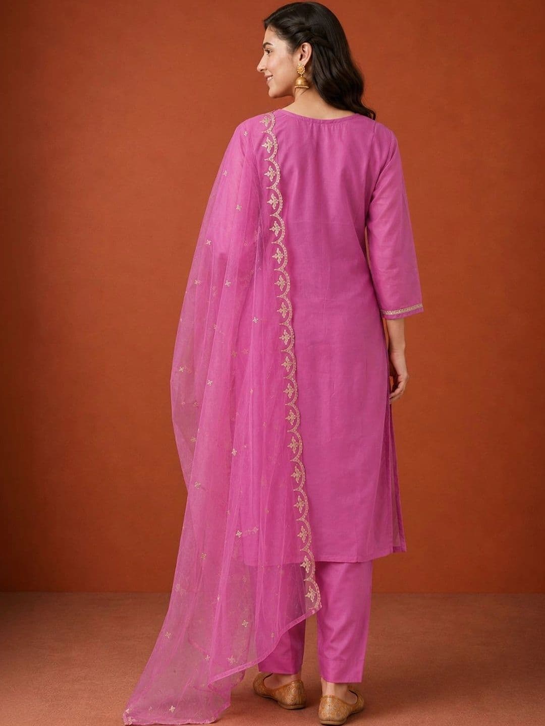 SAINOOR Women Ethnic Motifs Embroidered Regular Kurta with Trousers & With Dupatta thumbnail 6
