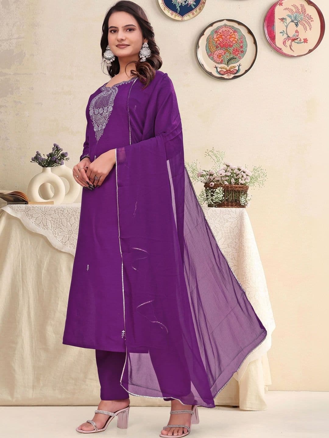 JOGAN Women Ethnic Motifs Embroidered Regular Thread Work Kurta with Trousers & With Dupatta thumbnail 6