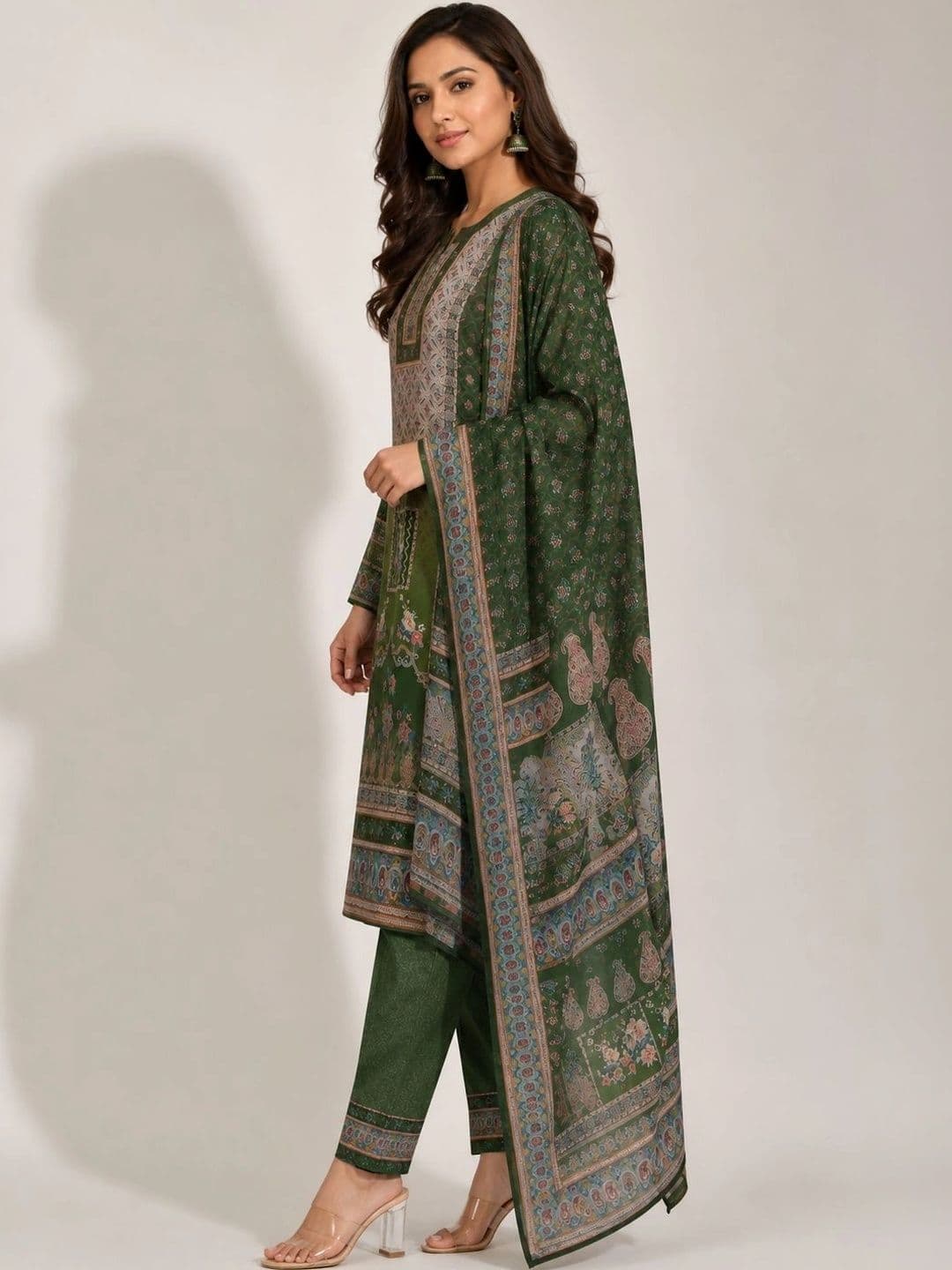 Wool's Kart Women Ethnic Motifs Printed Regular Kurta with Trousers & With Dupatta thumbnail 4