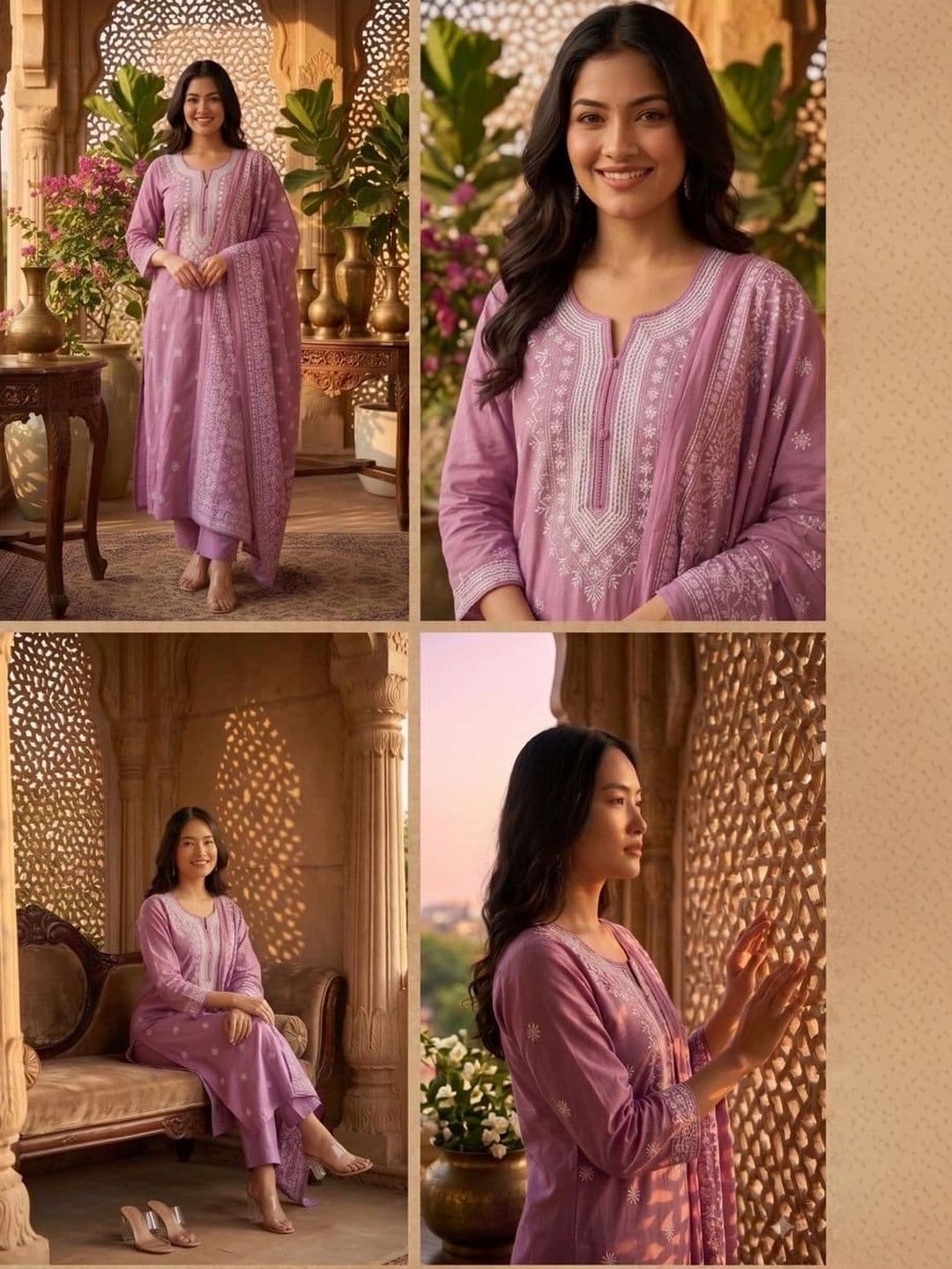 RADHEY KRISHNA CREATION Women Ethnic Motifs Embroidered Regular Chikankari Kurta with Trousers & With Dupatta thumbnail 2