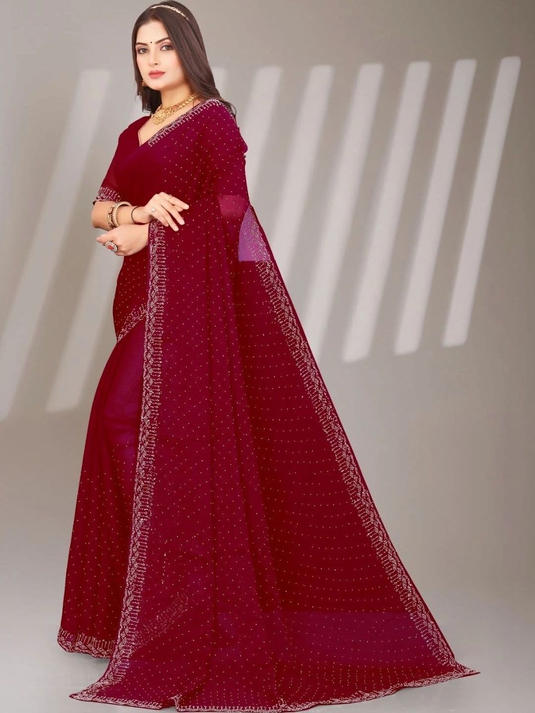 PRANU TRENDS Poly Chiffon Saree thumbnail 3