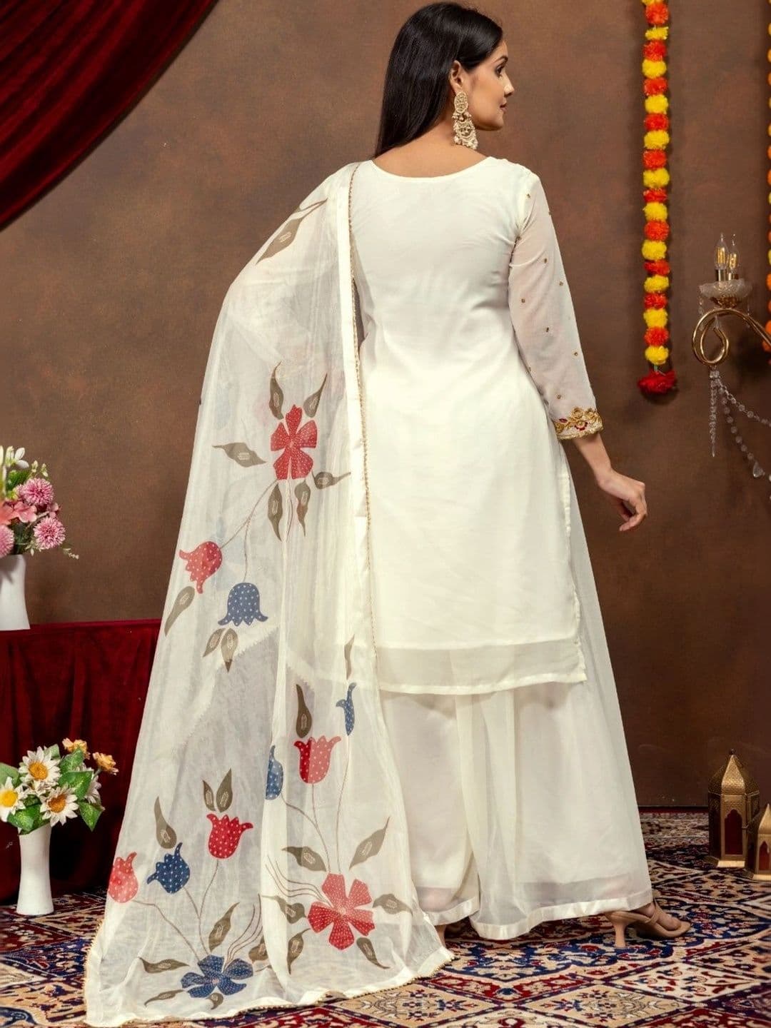Aditexo Women Floral Embroidered Regular Kurta with Palazzos & With Dupatta thumbnail 6