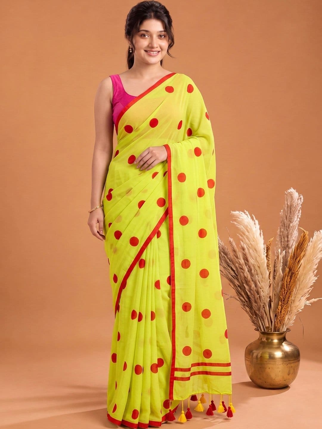Mitera Polka Dot Pure Cotton Saree - view 1