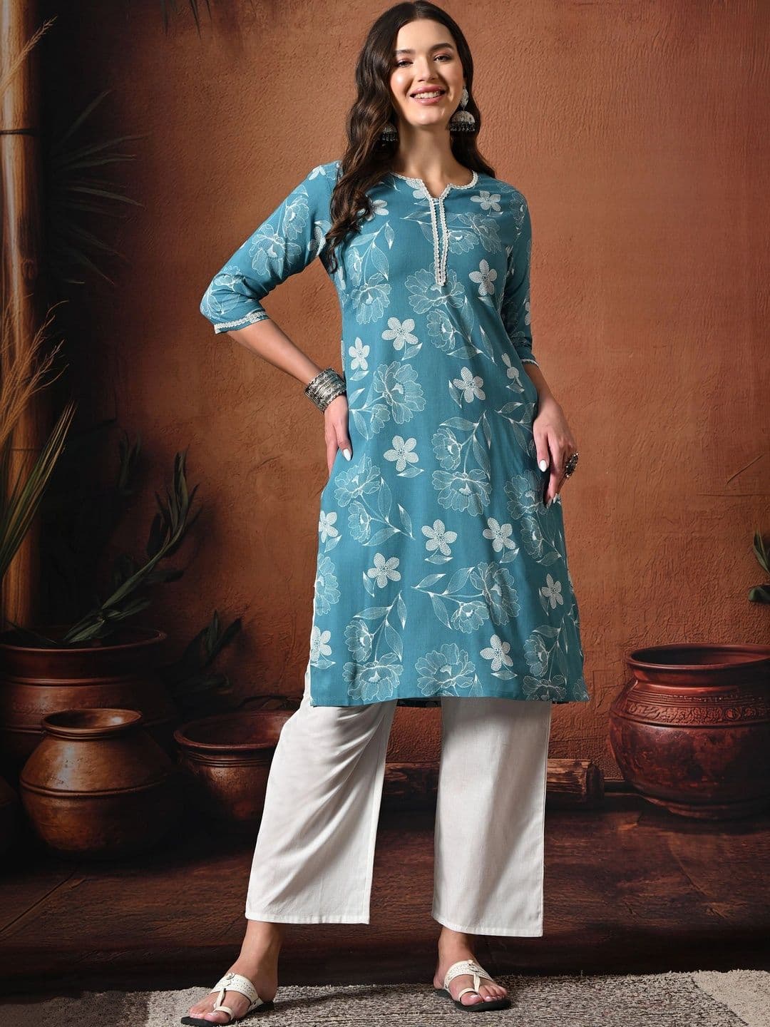 HERE&NOW Women Floral Printed Thread Work Floral Kurta - view 1