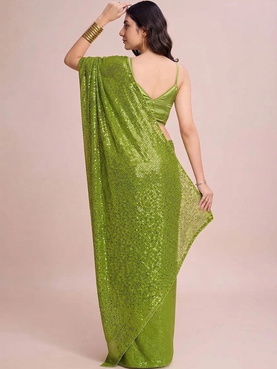 SZN Embellished Sequinned Poly Georgette Designer Saree thumbnail 2