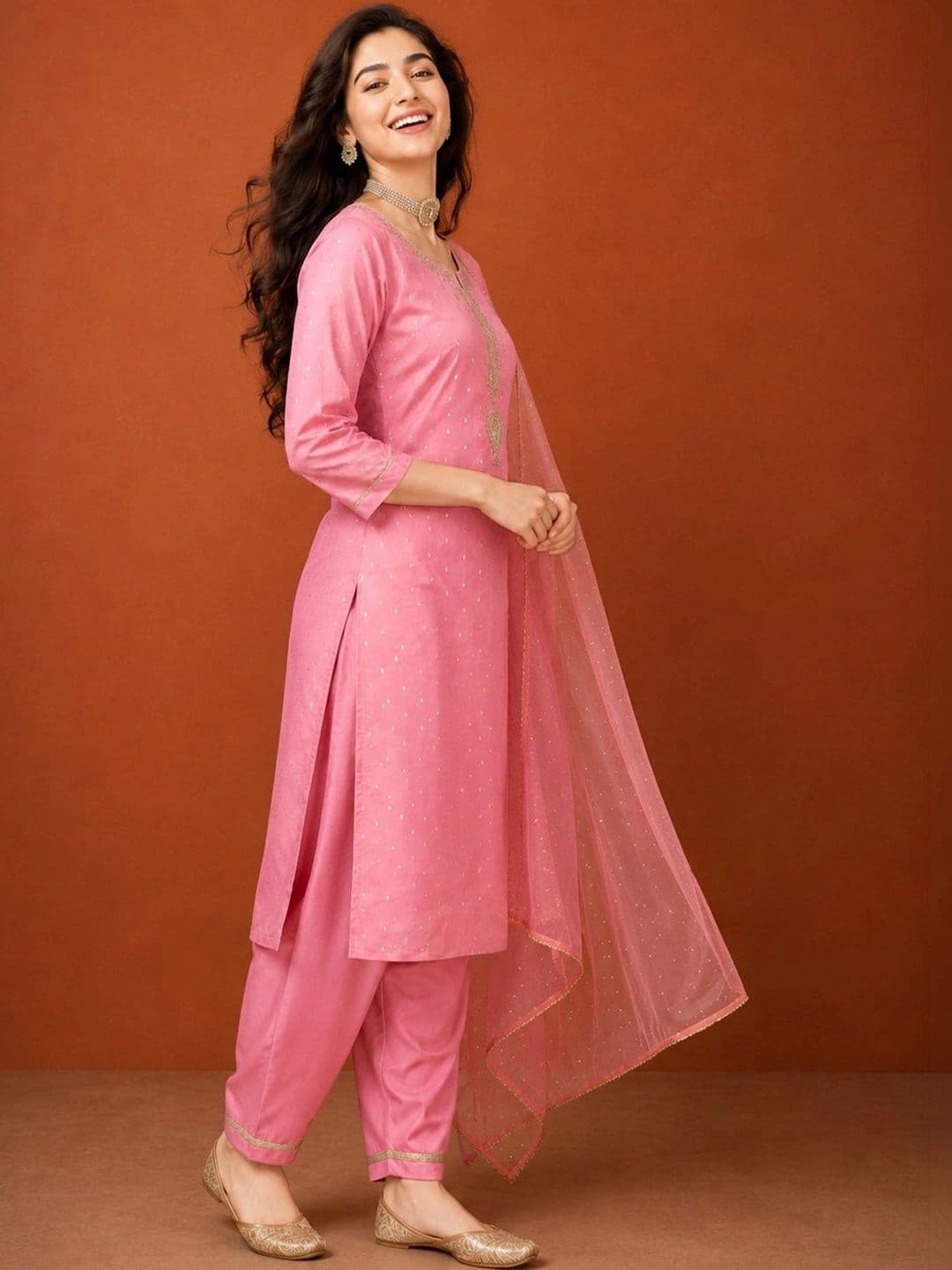 SAINOOR Women Ethnic Motifs Embroidered Regular Thread Work Kurta with Trousers & With Dupatta thumbnail 2