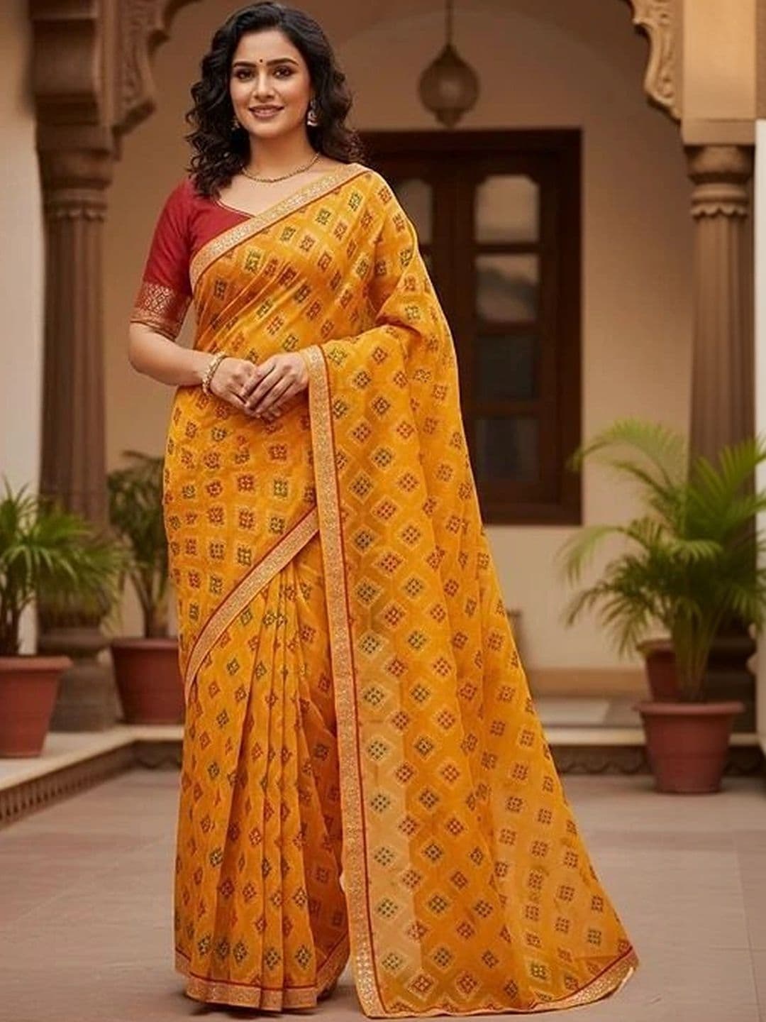 PRANU TRENDS Bandhani Poly Georgette Saree - view 1