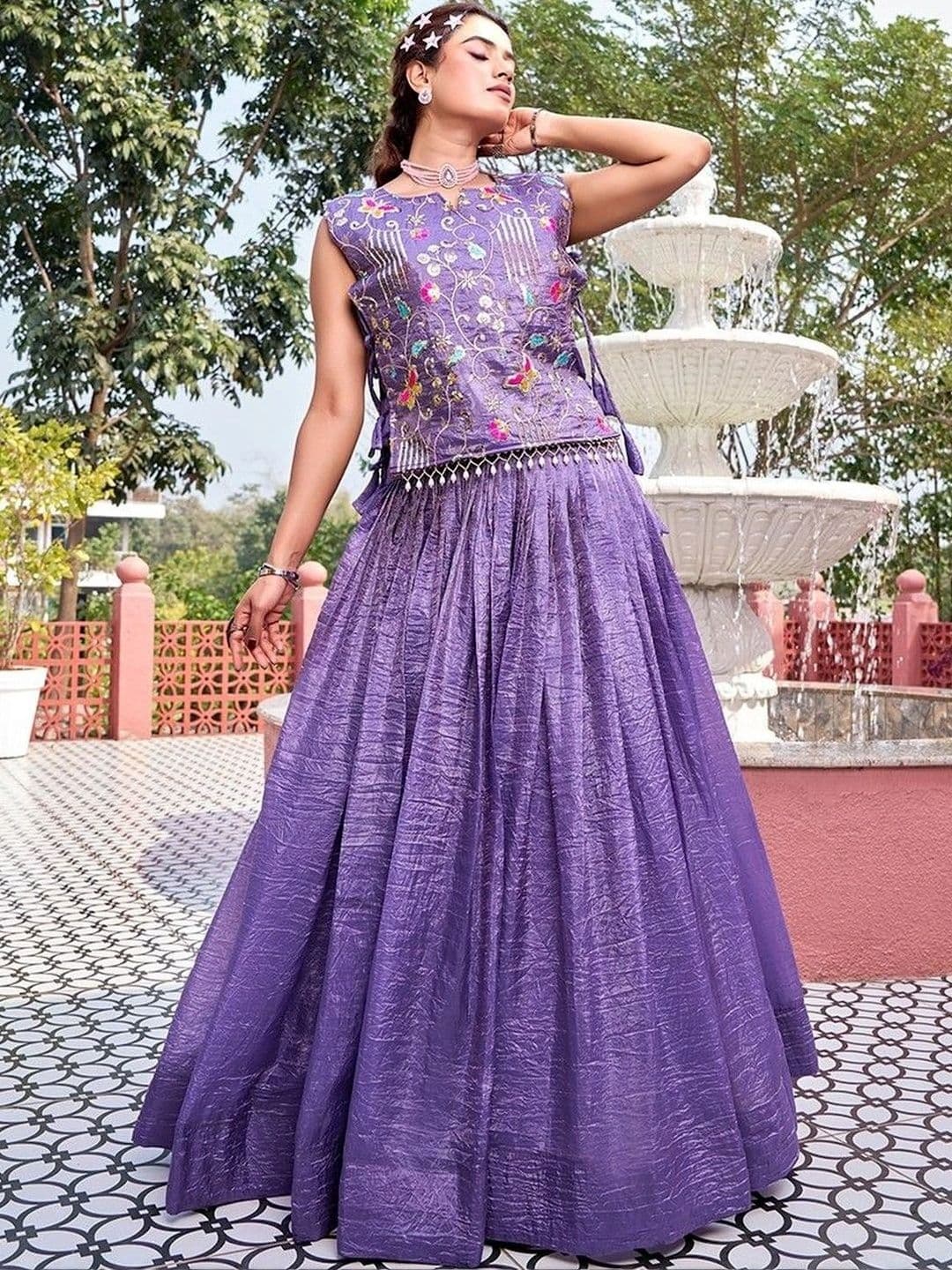 Shree Ram Creation  Women Thread Work Ready to Wear Lehenga & Blouse With Dupatta thumbnail 3