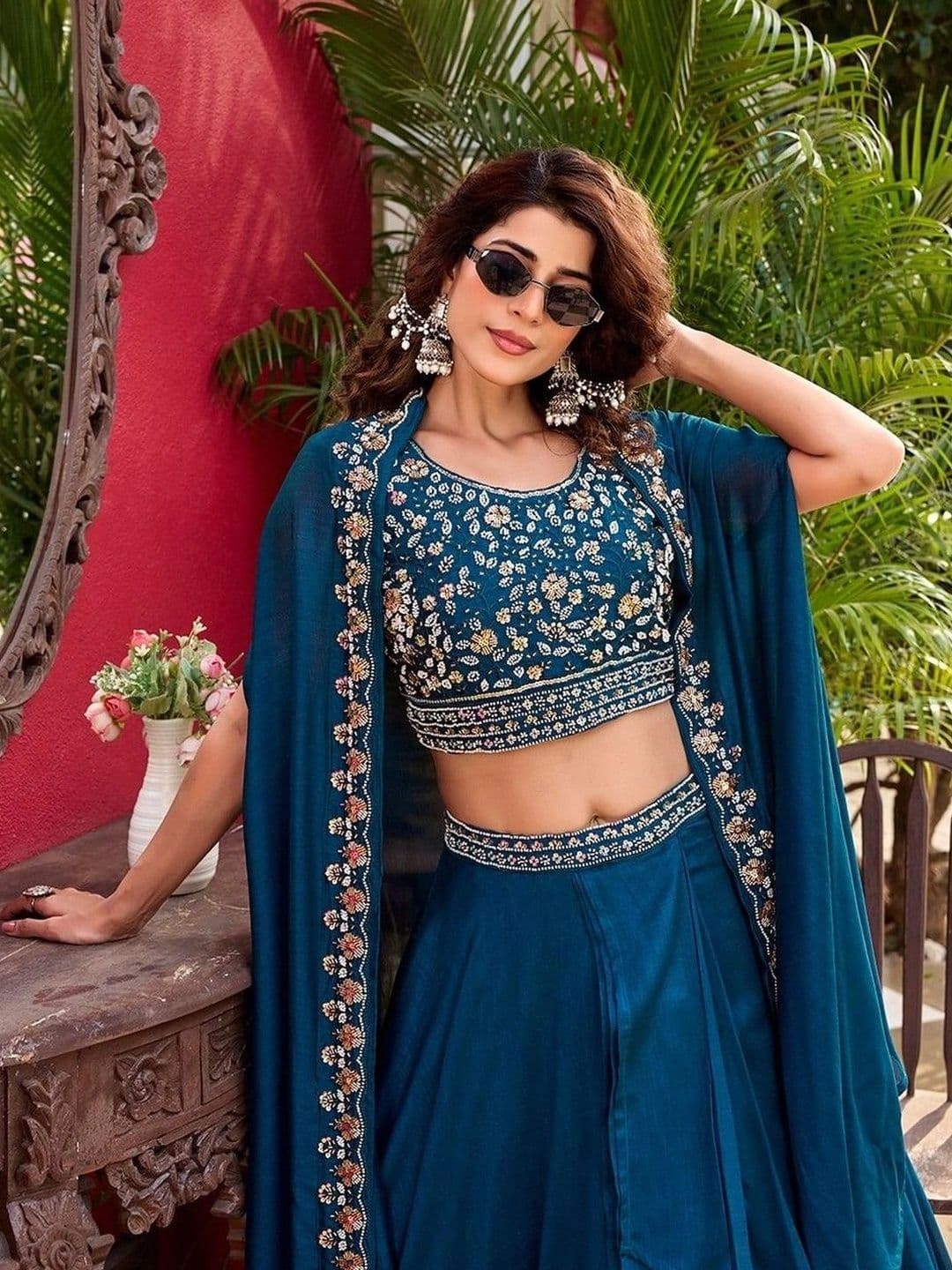 Shree Ram Creation Embroidered Thread Work Ready to Wear Lehenga & Blouse With Dupatta thumbnail 4
