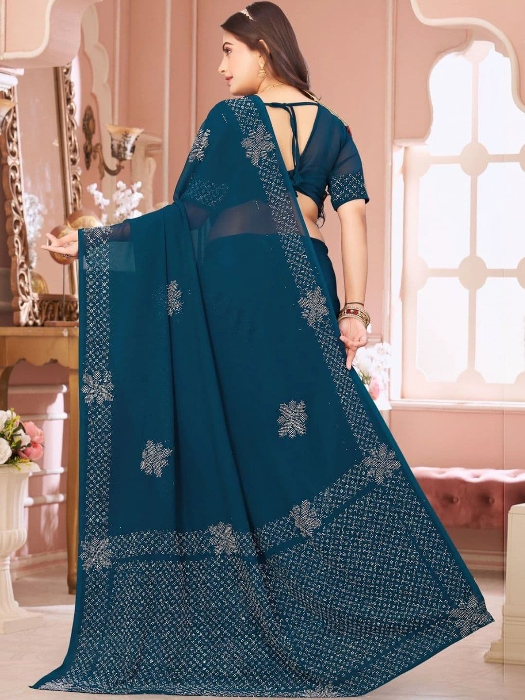 Fashion Mantra Embellished Poly Chiffon Saree thumbnail 4