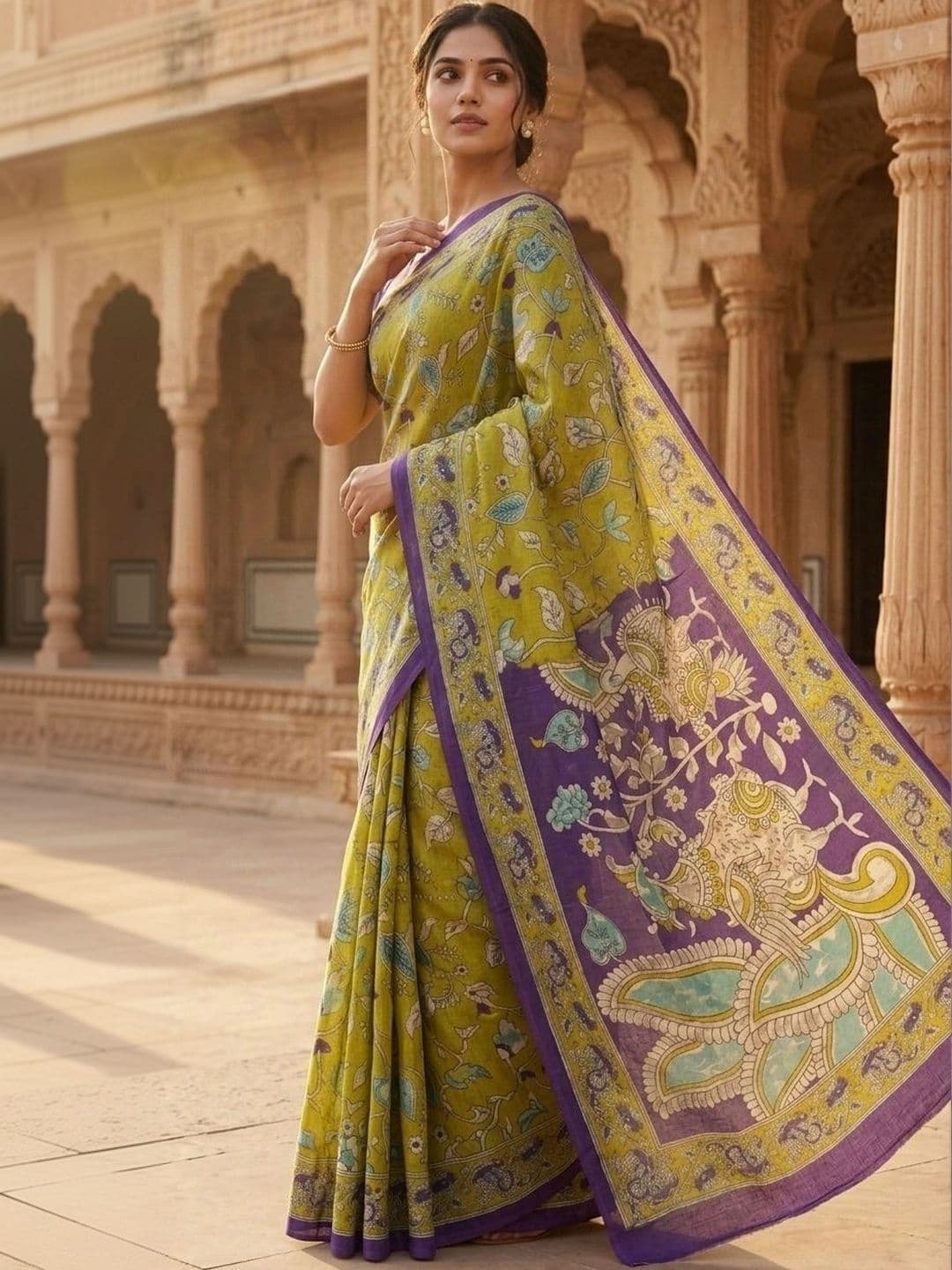 Fashion Mantra Floral Linen Blend Saree - view 1