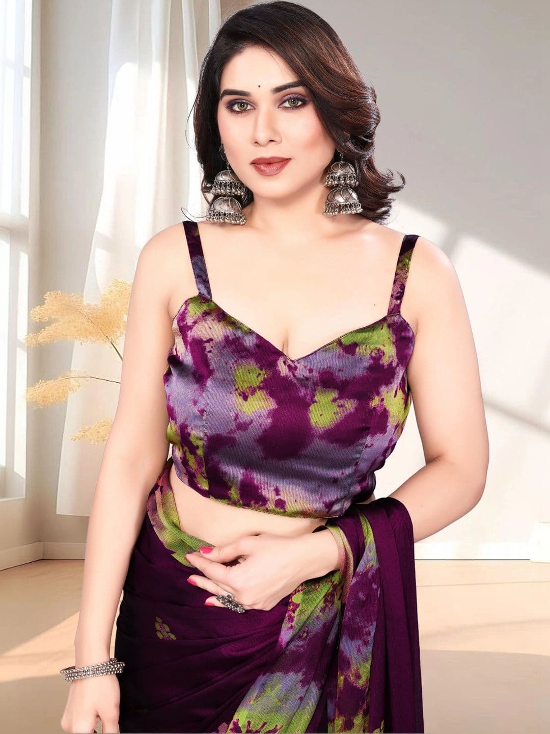 Owee Tie and Dye Pure Chiffon Designer Saree thumbnail 4