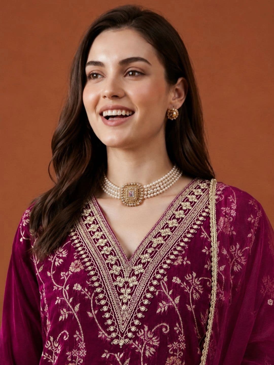 SAINOOR Women Ethnic Motifs Embroidered Regular Kurta with Trousers & With Dupatta thumbnail 3