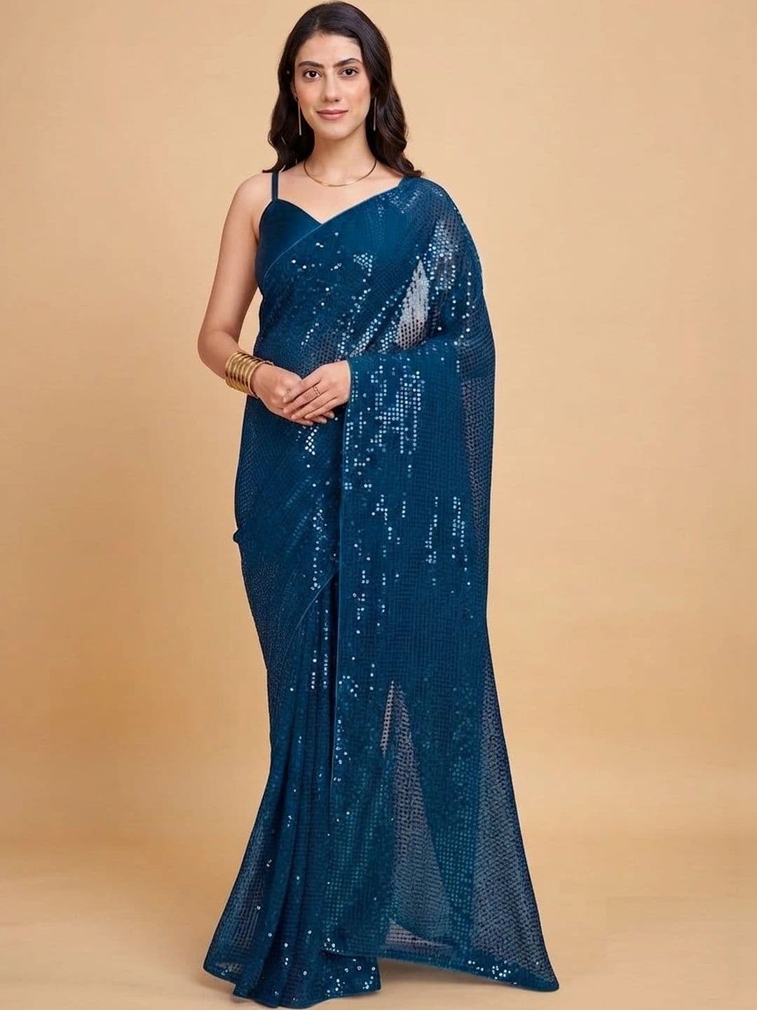 SZN Embellished Sequinned Designer Saree thumbnail 2