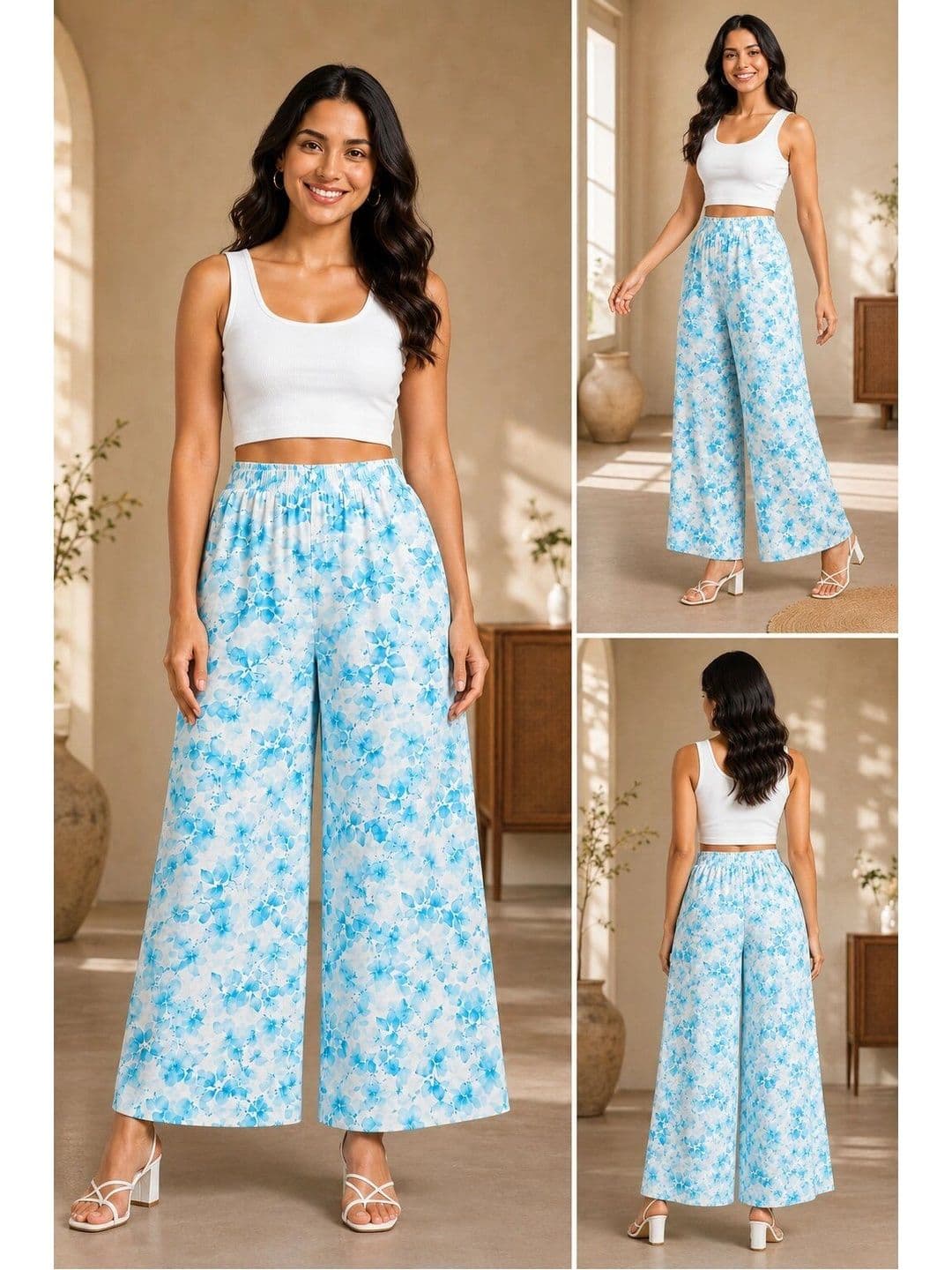 ANBICH DESIGNS Women Floral Printed Knitted Palazzos thumbnail 3