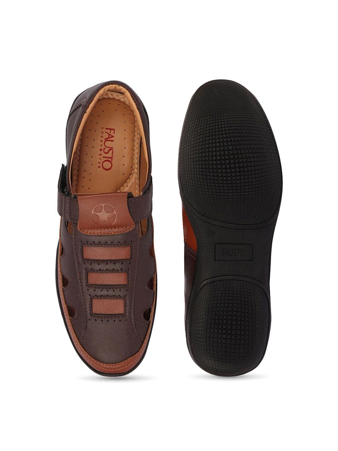 FAUSTO Men Brown PU Comfort Sandals thumbnail 6