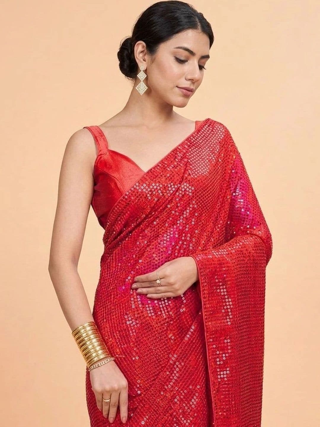 SZN Embellished Sequinned Poly Georgette Designer Saree thumbnail 5