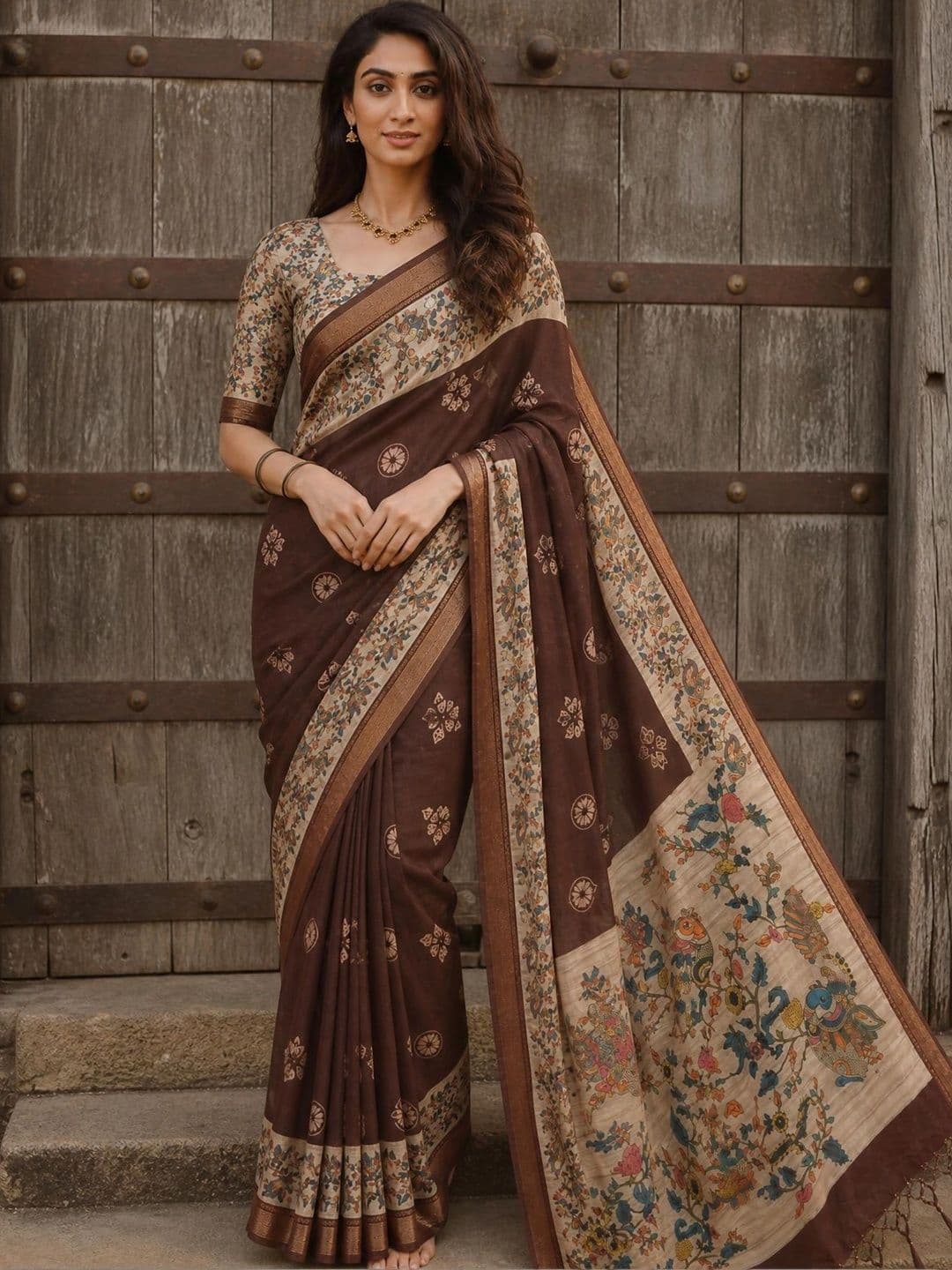 KALINI Kalamkari Silk Blend Saree - view 1