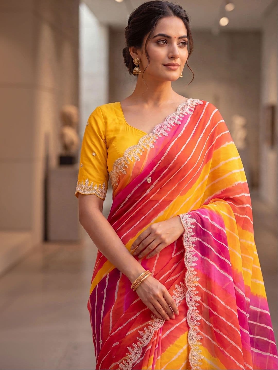 Textile Mantra Tie and Dye Poly Georgette Saree thumbnail 4