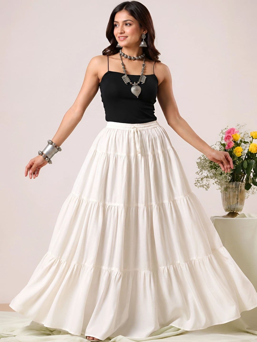 HARAYE Women Tiered Maxi Flared Skirt - view 1