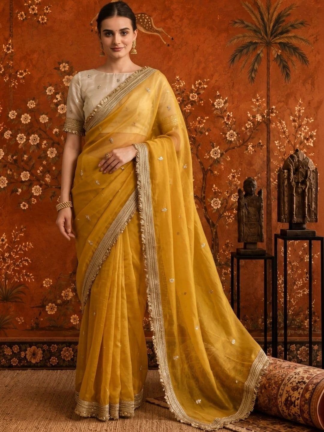 Sangria Embellished Embroidered Satin Saree thumbnail 7