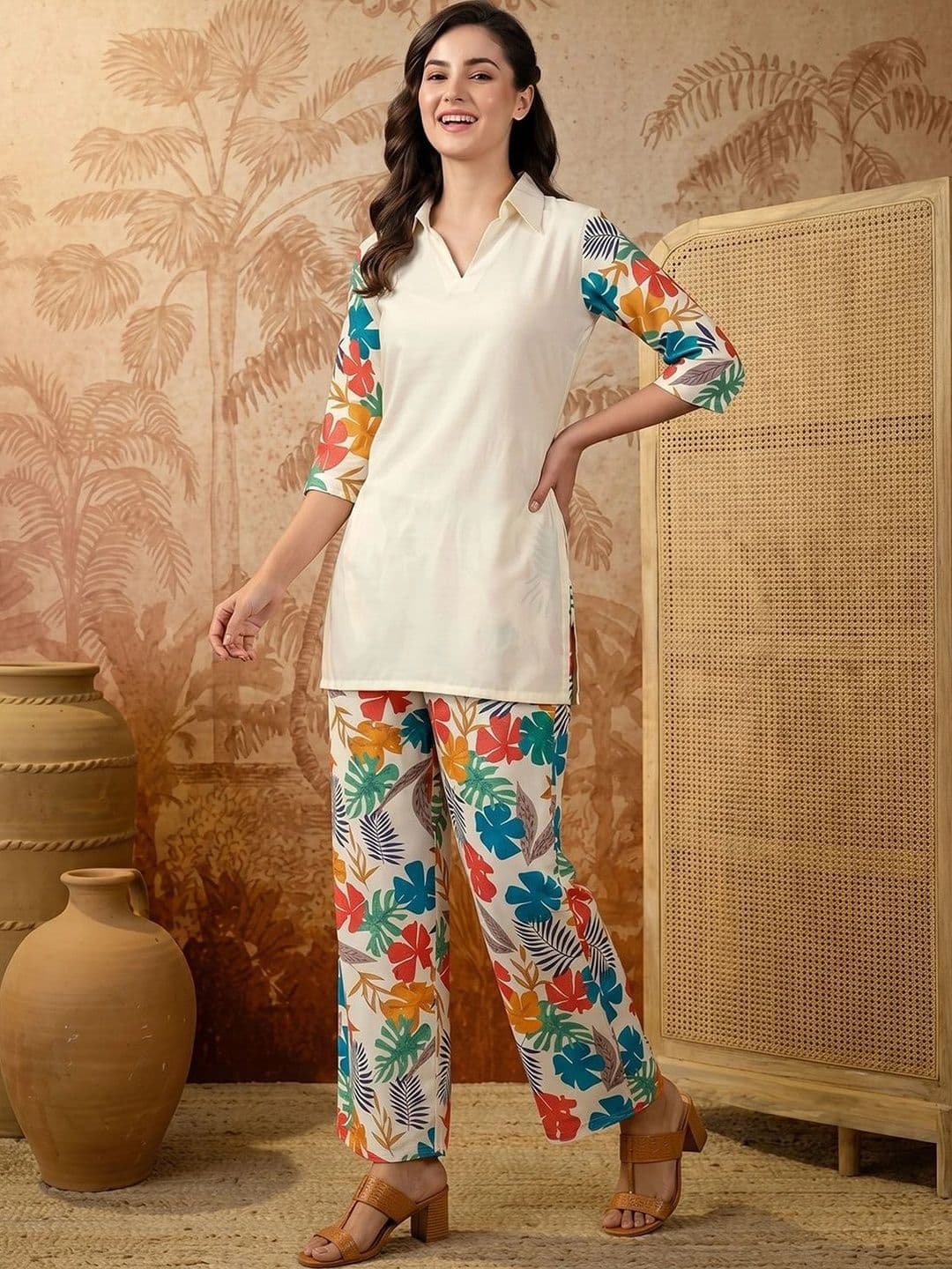 SAINOOR Women Floral Printed Regular Kurti with Palazzos - view 1